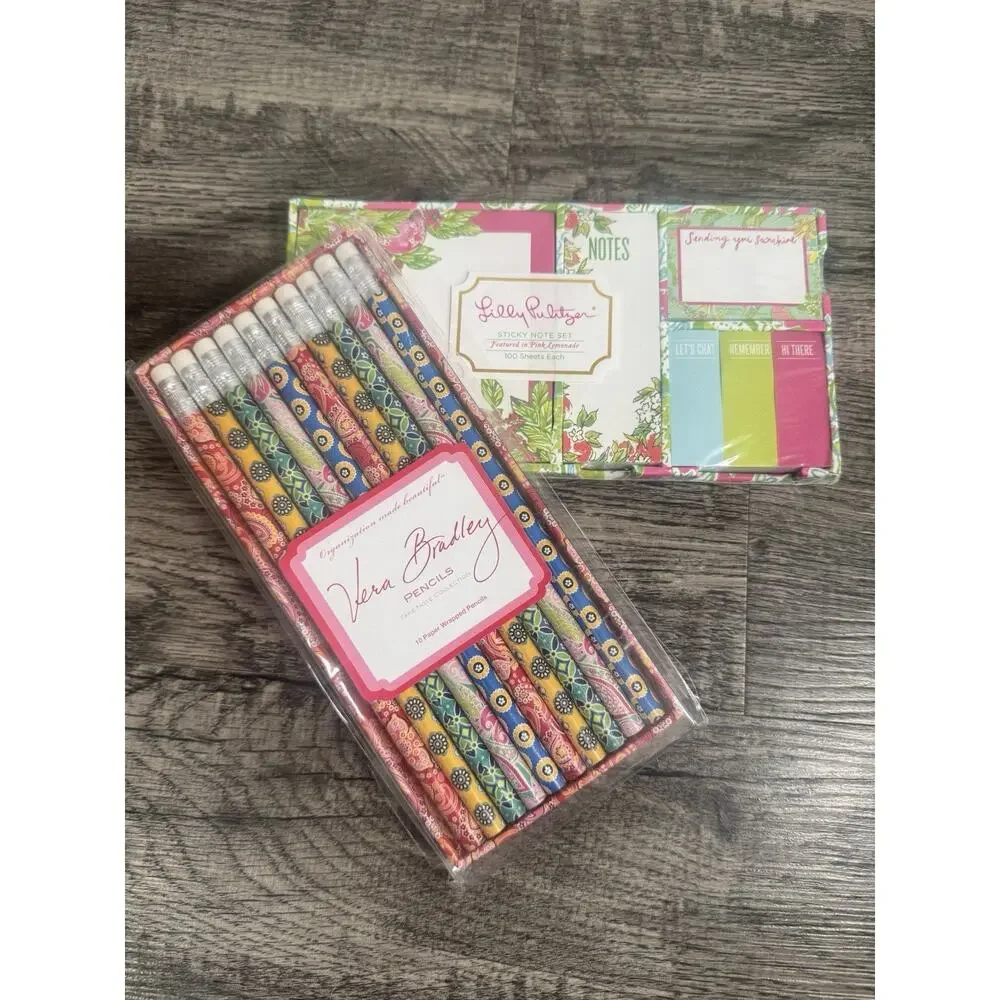 Lilly Pulitzer Sticky Not Stationary Set & Vera Bradley Wrapped Pencils Set